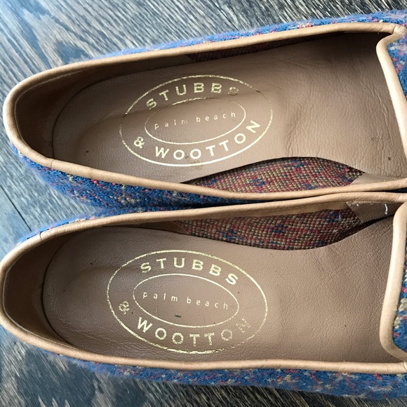 Stubbs & Wootton Blue Patterned Loafers Flats - Picture 2 of 5